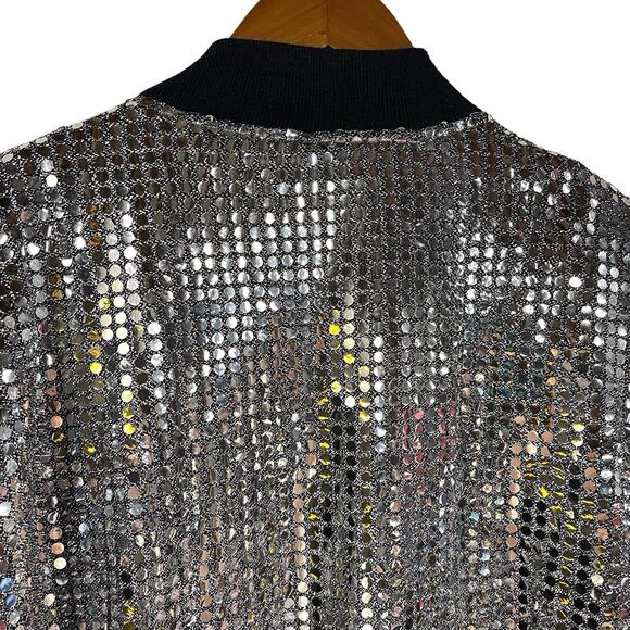Monaliza Silver Sequin Party Jacket Bomber XL Vintage Disco NYE - Picture 7 of 8